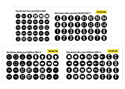 Arcade Button Labels Black on Clear Sheets